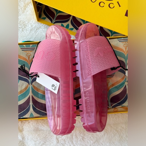 New Gucci X ADIDAS WOMEN'S RUBBER SLIDE SANDAL IN PINK, size 39 - Picture 4 of 7